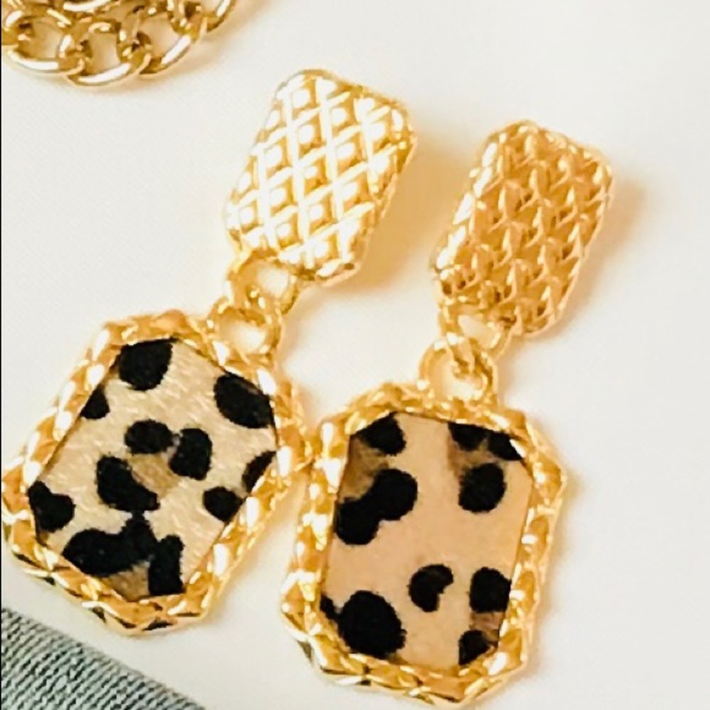 Leopard & Gold Dangle Earrings